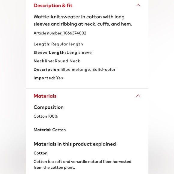 NWT H&M Waffle Knit Sweater in Cotton Blue Melange Size 7 - Picture 7 of 7